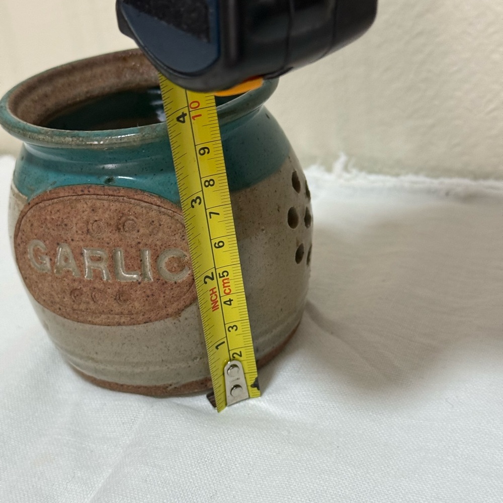 Handmade Garlic Keeper Jar in Teal and Natural - Picture 7 of 7